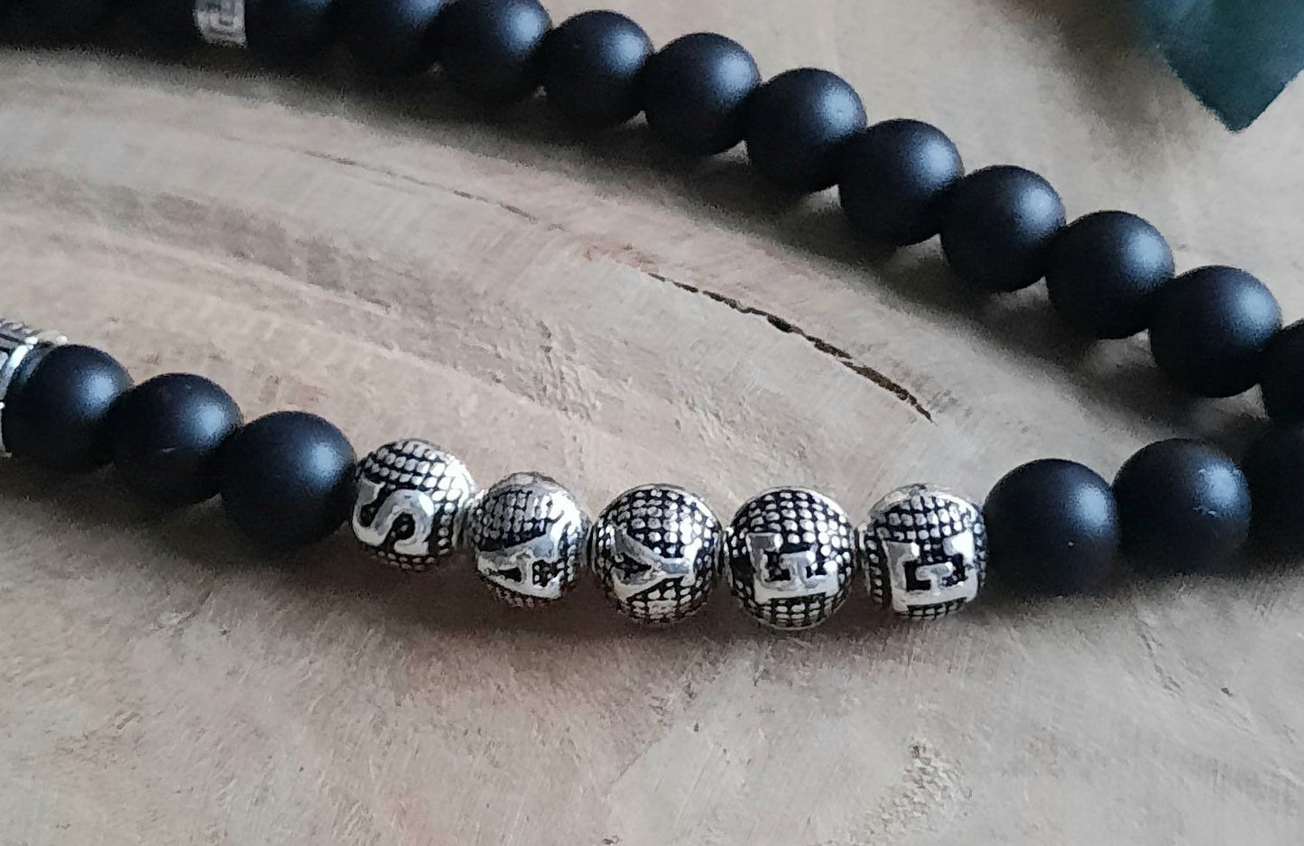 Tesbih BAYRAK mit Wunschname Onyx Natursteinperlen schwarz matt