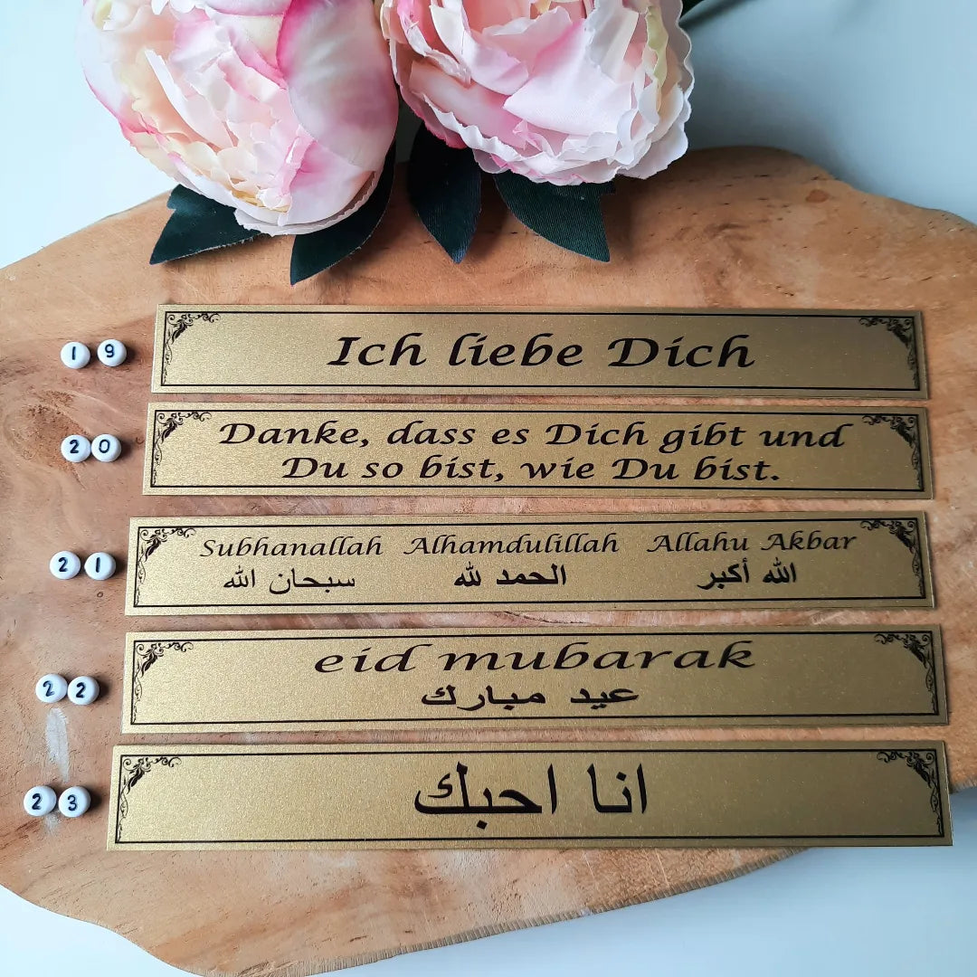 Tesbih Komplett SET Tigerauge Grün mit Wunschname + LED-Box mit Spruch