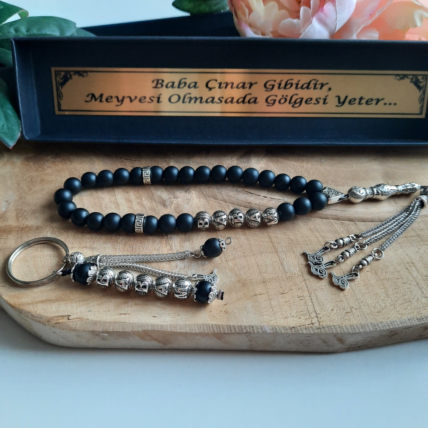 SET: Tesbih Osmanlı Tuğrası & Schlüsselanhänger + Kartonbox mit Spruch